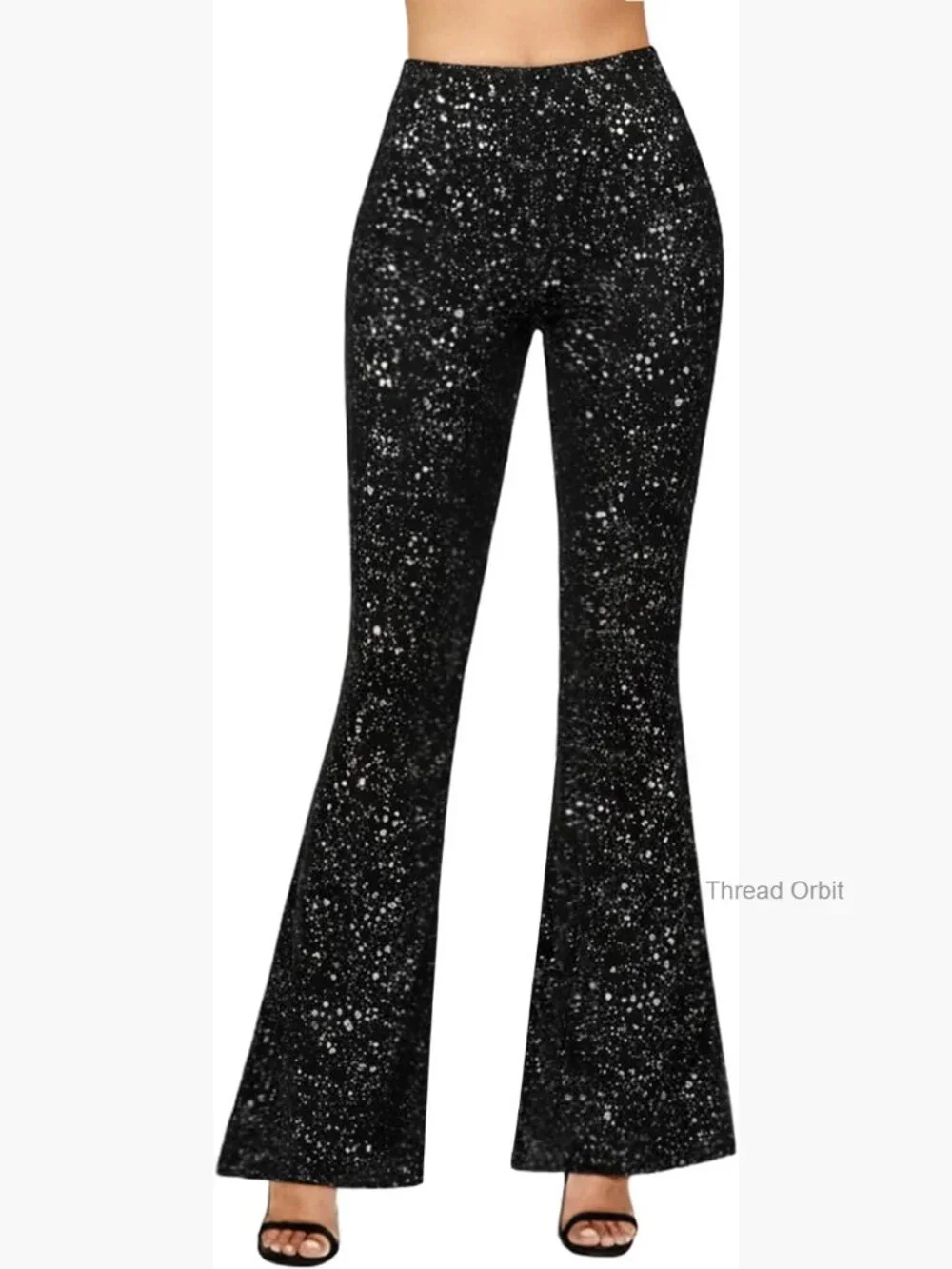 Sparkly Flare Leggings High Waisted Bell Bottom Pants Party Trousers